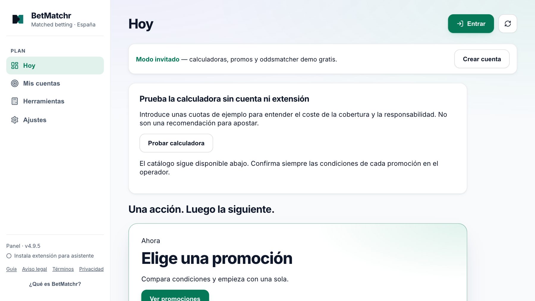 Panel BetMatchr — plan y siguiente acción